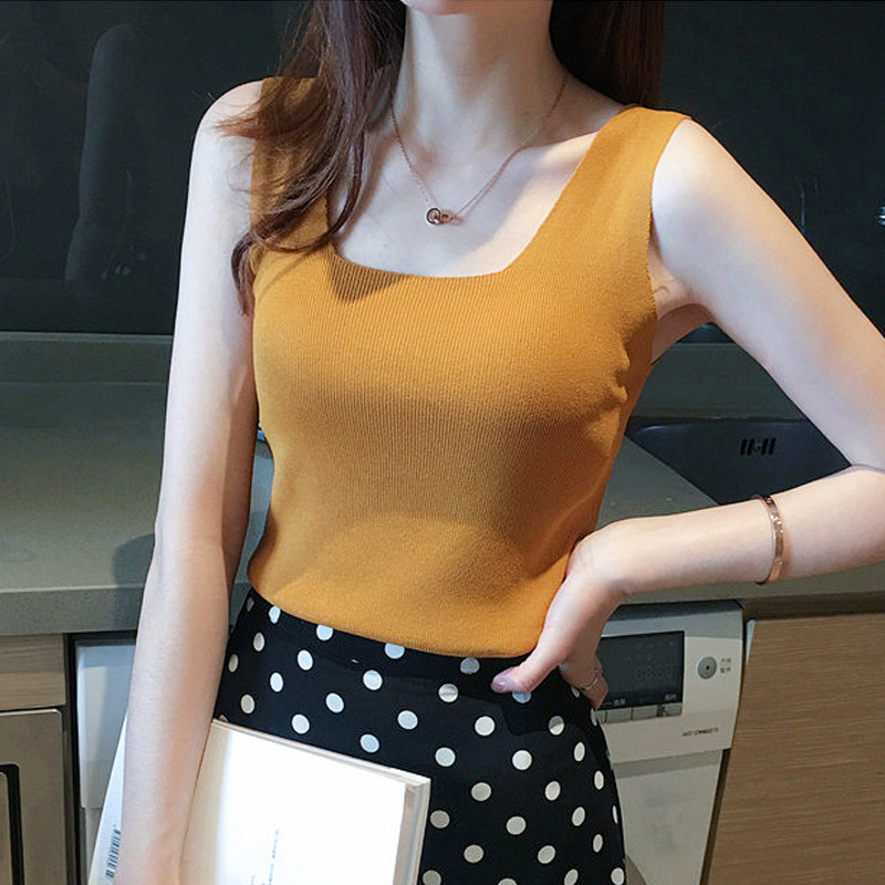 Sexy knitted summer short black base top with cups sleevless