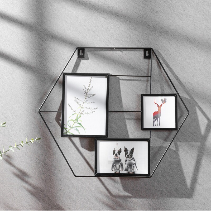 Metal photo frame ins Nordic gold black wall-mounted iron porous photo frame