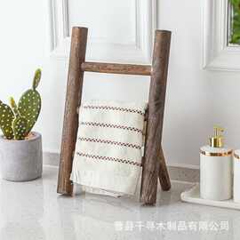 木制毛巾架带支架家用卫浴整理架梯子形拍摄道具洗手间毛巾收纳架