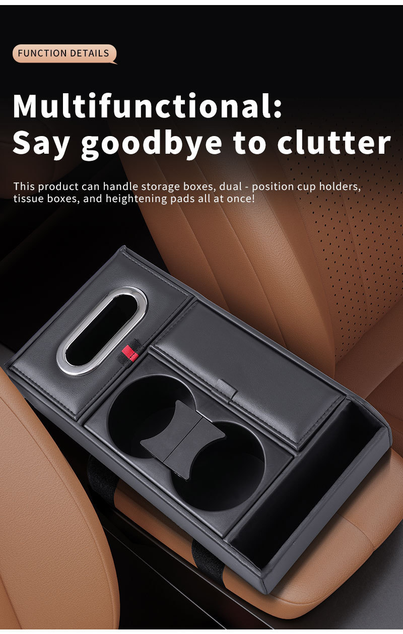 Cross-Border Car Armrest Box Heightening Pad Storage Box Tissue Box Cup Holder Car Multifunctional Storage Box Organizer
