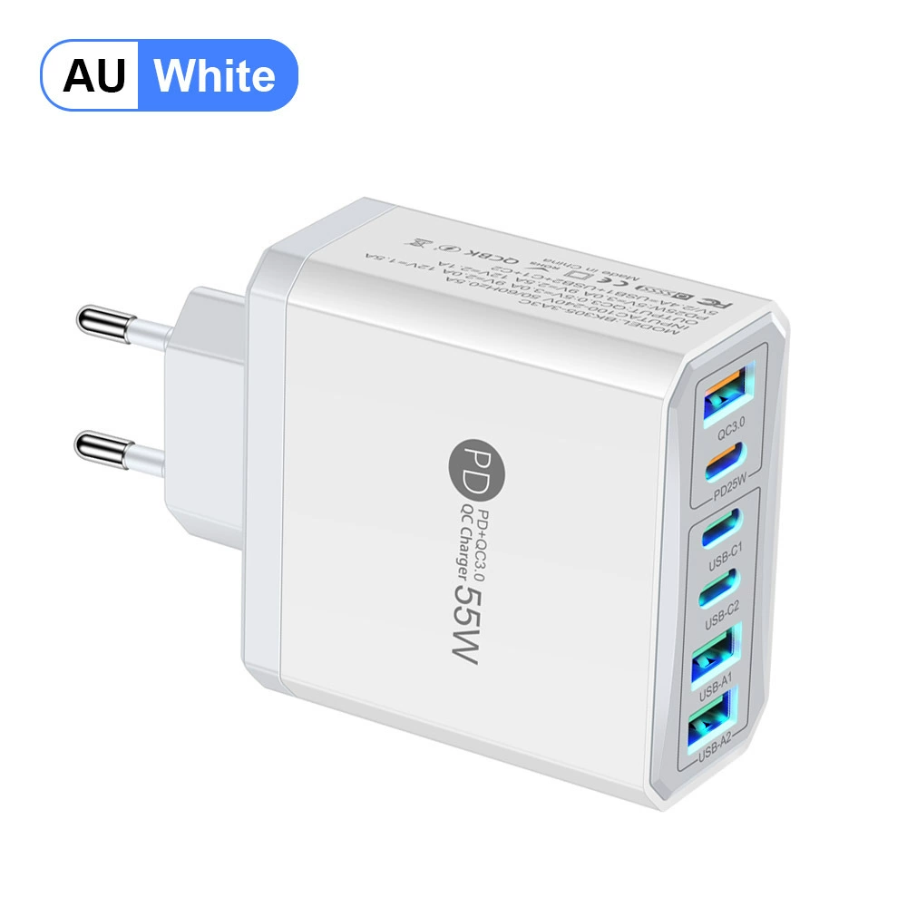 Быстрое зарядное для мобильного телефона 3PD+3USB, дорожный блок, стандарты PD55W QC3.0+PD25W