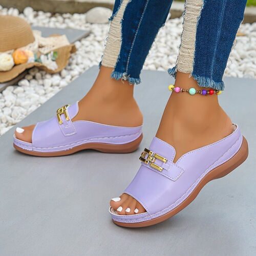 Pink Slope Heel Sandals, Pink, Plus Size, Thick Soled