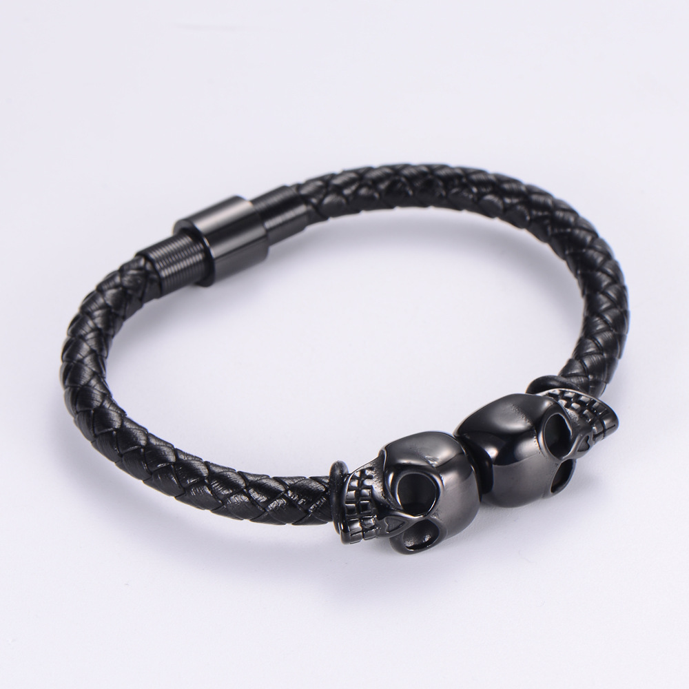 No Inlaid Inlay Material Leather Rope Chain Material Fashion 304 Stainless Steel No Inlaid 18K Gold Plated Vacuum Plating Men'S Men Cord & Leather Bracelets