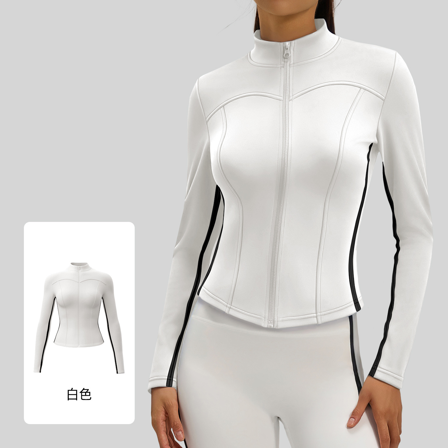 Primavera y otoño nuevo estilo de línea de ropa de yoga de mujer camisa deportiva delgada delgada cuello vertical manga larga correr abrigo de fitness