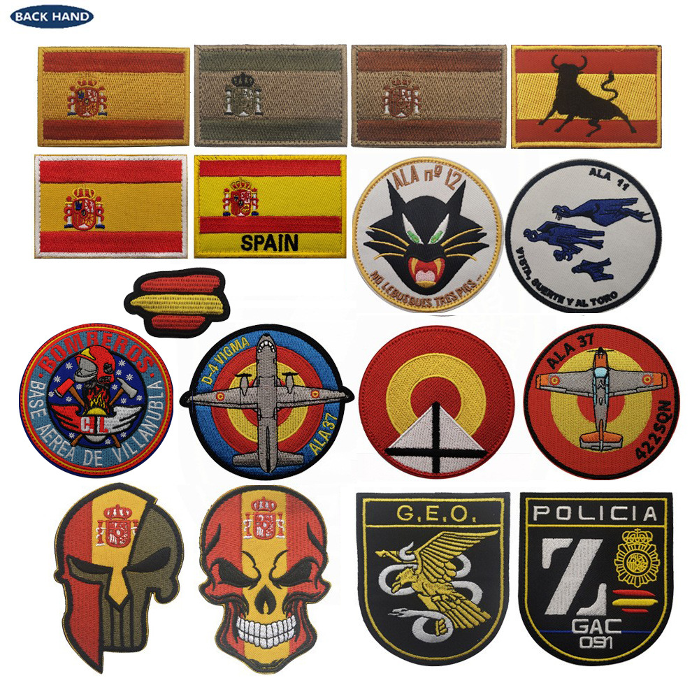 Bordado de suministro de comercio electrónico transfronterizo brazalete español España etiqueta de tela parche bordado sello moral de velcro