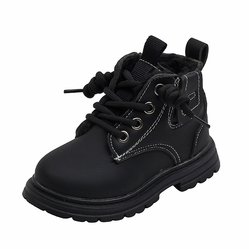 Bambini 2024 Caldi Martin Uomo Autunno e Inverno Nuovo Stile Ragazze Corto con Velluto Spessi Stivali da Bambino in Pelle_voghion.com
