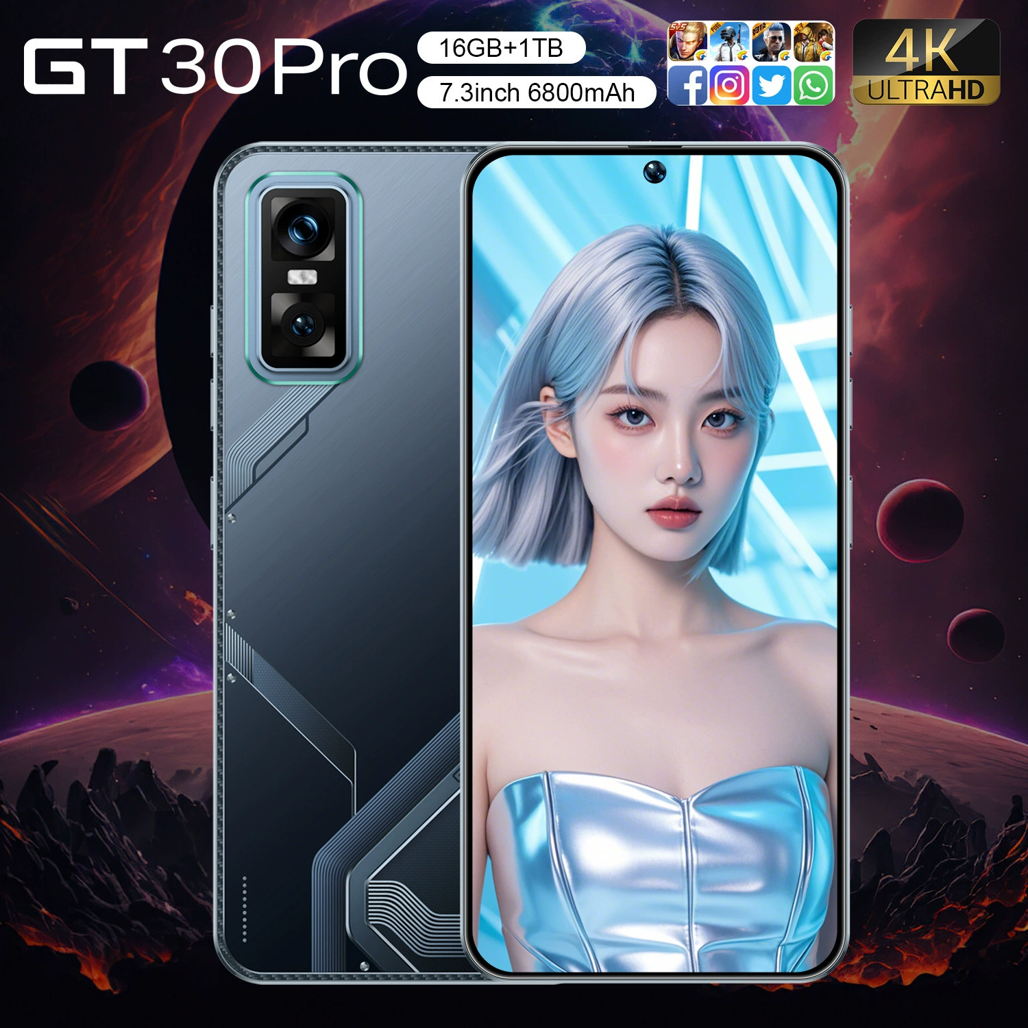 Новая горячая продажа cross-border GT30 Pro мобильного телефона с перфорированным большим экраном TK, импортная торговля, оптовые в наличии смартфоны