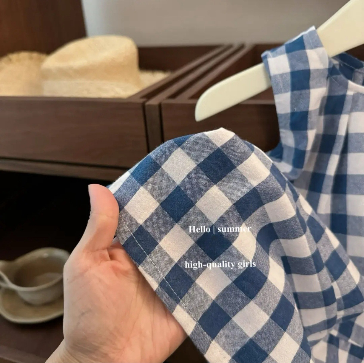 Xianning siete niñas pequeño vestido fresco verano 25 nuevo estilo estilo occidental vestido de chaleco a cuadros azul para niños vestido de princesa