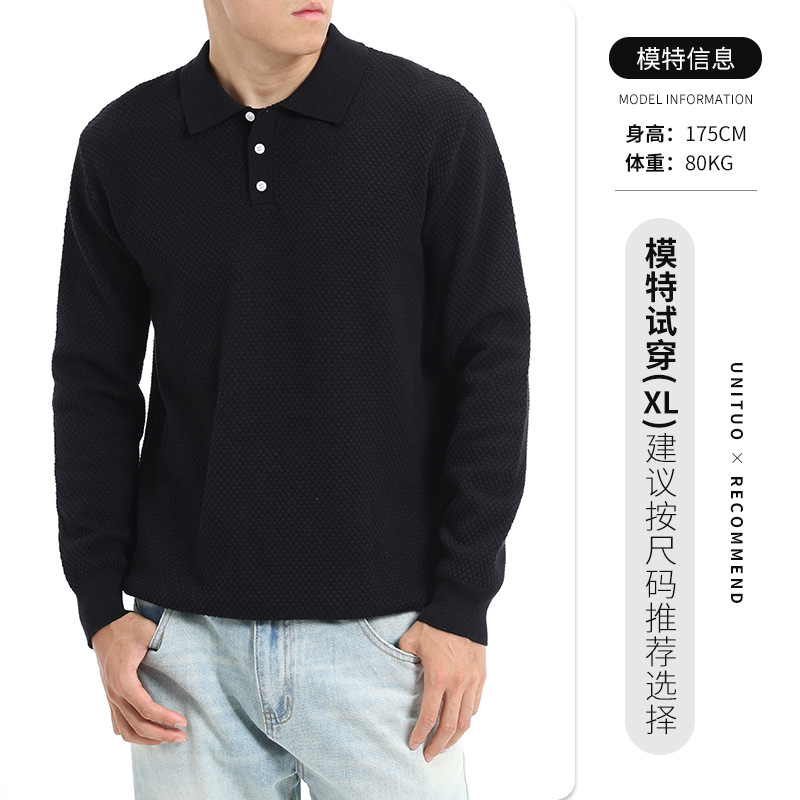 Otoño y invierno ropa de hombre nueva solapa algodón piña suéter para hombre base casual polo jersey suéter para hombre