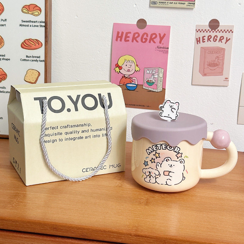 Líneas lindas para cachorros tazas de agua de cumpleaños regalo de mano tazas de cerámica de oficina tazas de café con tapa tazas de pareja