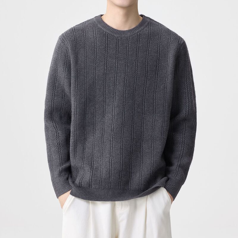 Dark Gray Long-Sleeve Sweater for Men, Summer Thin Style, 2026 New Trendy Texture Versatile Pullover Base Shirt for Men