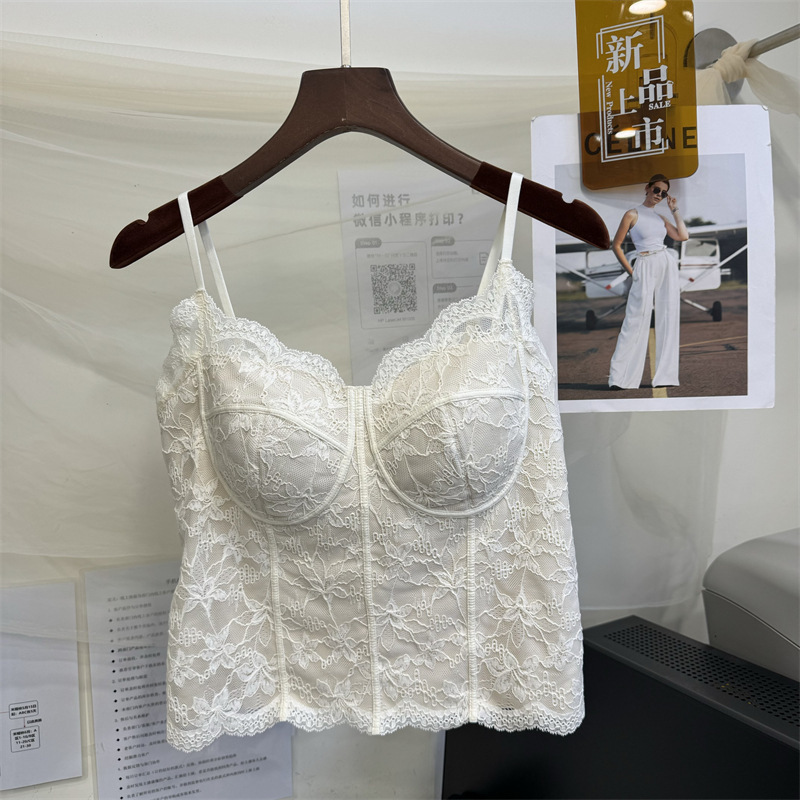 6100 Original Trendy Warm Lace Bra Camisole Integrated Cup Anti-Exposure Versatile Fleece-Lined Base Tank Top
