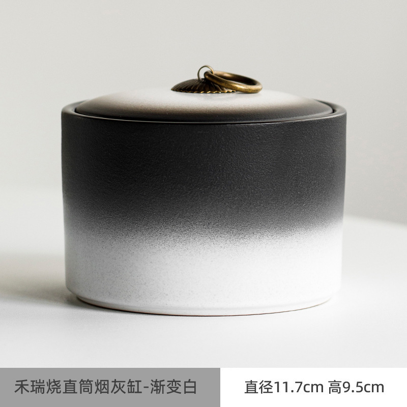 灰皿家庭用リビングオフィス高級感グラデーション陶磁器蓋付き飛灰防止創意中国式ロゴ|undefined