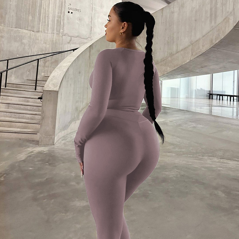 ActiveGo 2025 Autumn Winter New Fashion Long Sleeve Slim Top High Elastic Sports Yoga Pants Set Trendy Wholesale_desvips.com