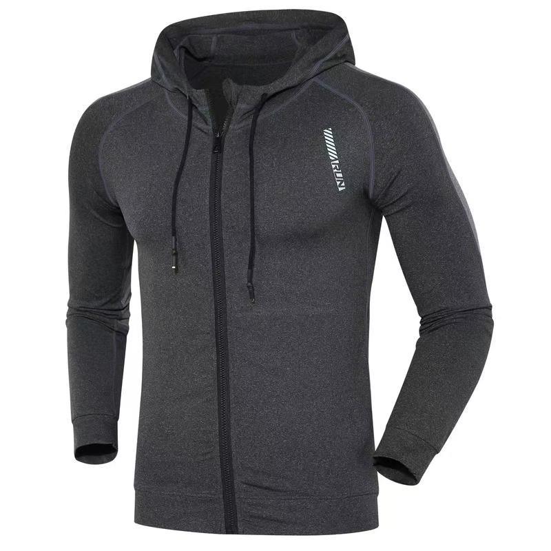 European and American Cross-Border Hooded Sports Jacket Men's Fashion Elastic Slim Fitness Top Outdoor Running Clothing Training Shirt