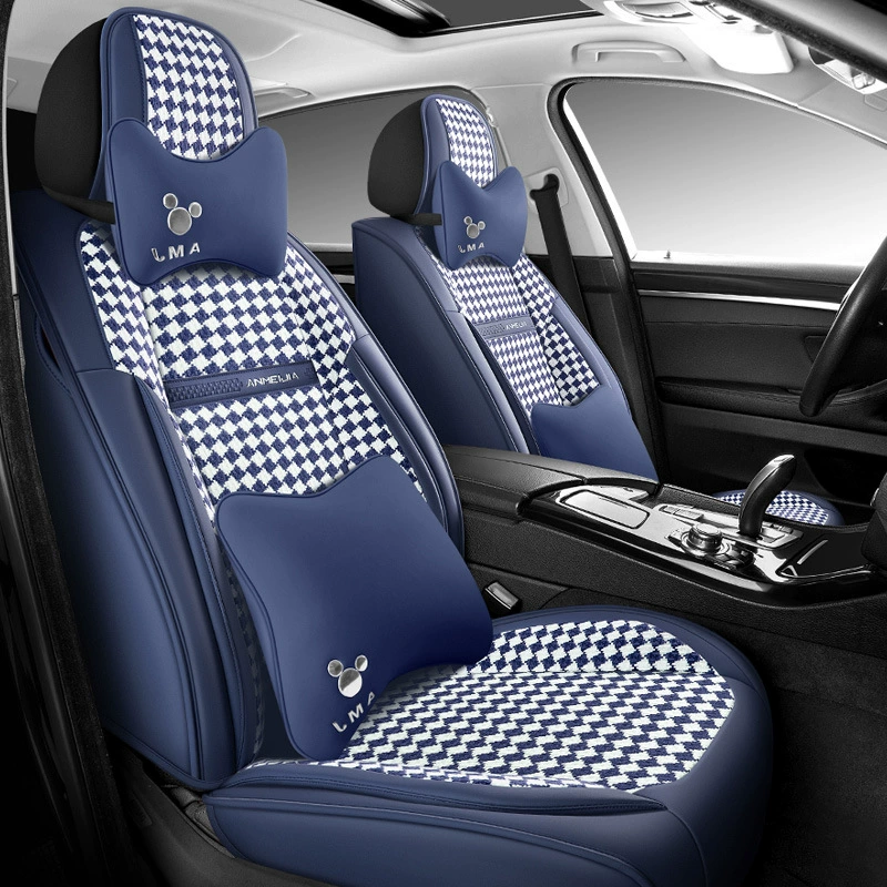 Подушка для автомобильного сиденья, подходит для всех сезонов, полностью закрывающий чехол для сиденья, кожа с узором «гусиная лапка» и льняной тканью в клетку, чехол для сиденья с рисунком «богиня», ледяной шелк.