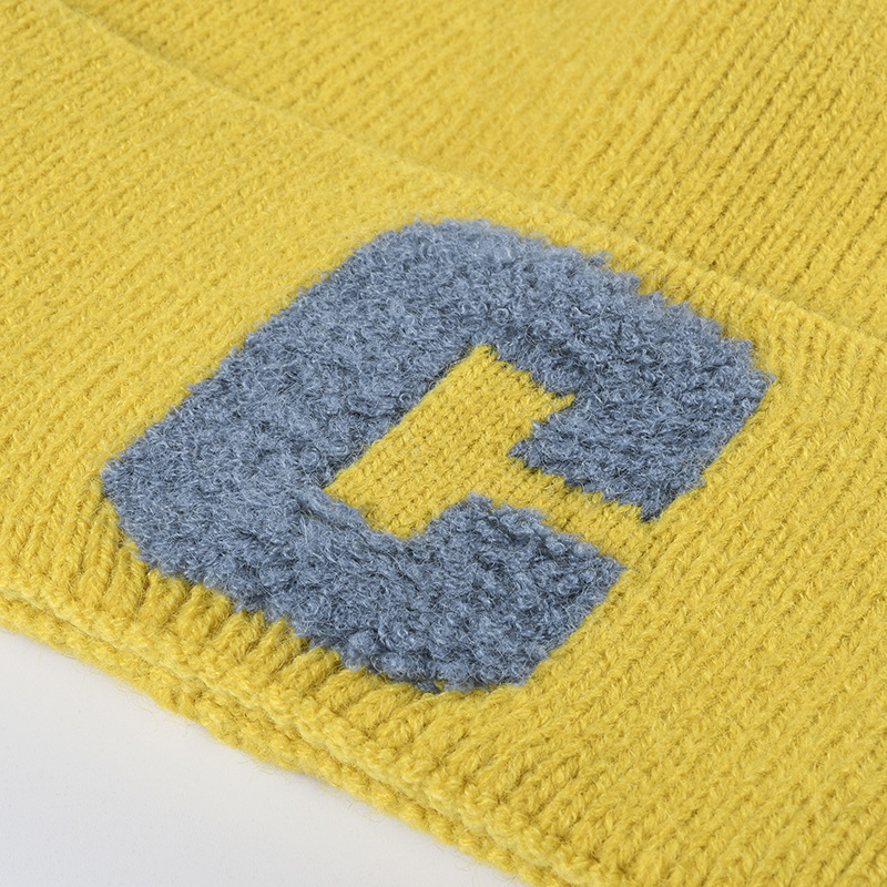 Autumn and Winter Women's Alphabet Towel Embroidered Warm Brimless Wool Hat Fashionable Outdoor Thickened Ear Protector Knitted Hat_voghion.com