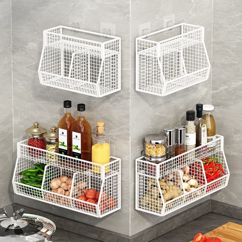Estantes de cocina sin agujeros colgados en la pared, cestas colgadas en la pared, cestas de verduras colgadas en la pared, condimentos, botellas de condimentos, caja de almacenamiento