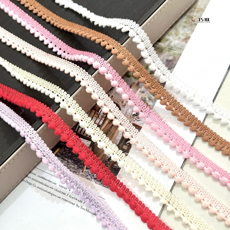 Directly from the Manufacturer: 1cm Wide Small Pom-Pom Lace with Slight Elasticity, Handmade Home Textile French-Style Small Balls, DIY Decorative Accessories for Clothing and Hats