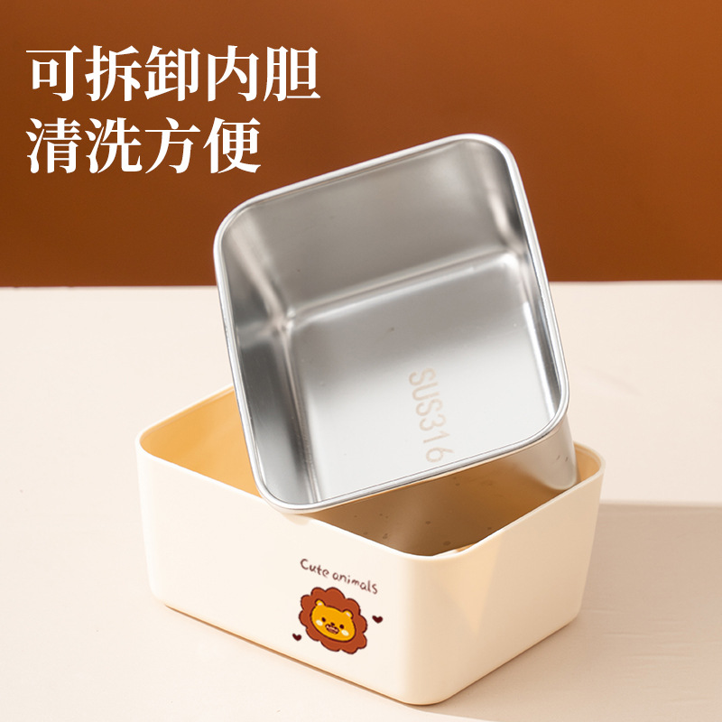 Caja de almuerzo de acero inoxidable tipo partición de platos de comedor, caja de almuerzo de estudiantes de primaria encantadora con cubierta de tazón de sopa, conjunto de bolsas de aislamiento térmico para trabajadores de oficina