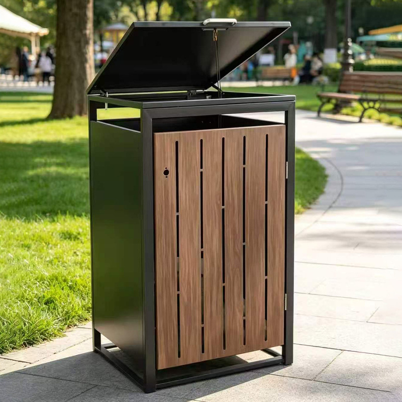Galvanized Steel Large Outdoor Trash Cans for Parks and Scenic Areas, Sanitation Waste Bins, Municipal Engineering Anti-Corrosion Metal Trash Cans Galvanized Steel Large Outdoor Trash Cans for Parks and Scenic Areas, Sanitation Waste Bins, Municipal Engineering Anti-Corrosion Metal Trash Cans