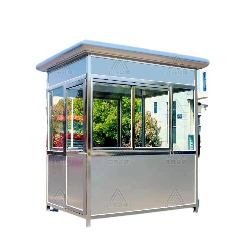 Puesto de guardia de acero inoxidable terminado, mesa de imagen de bienvenida, pabellón de seguridad, centro comercial, estacionamiento de pago, pabellón de seguridad, sala de servicio comunitario