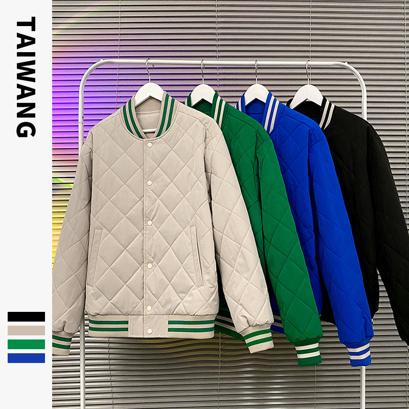 泰王男装丨潮牌棒球服男22秋冬季新款男装外套宽松克莱因蓝棉衣男