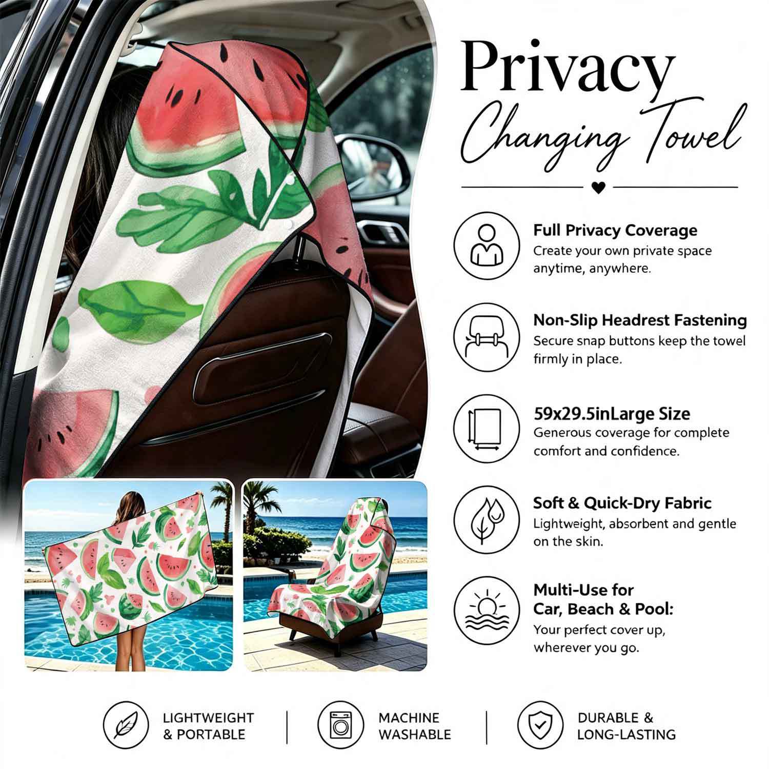 Printed bath towel and car seat cover 2-in-1, ultra-fine fiber outdoor beach and car dual-use universal seat cushion