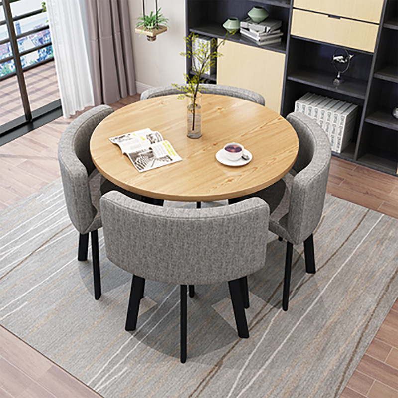 Gray 80cm round table + 4 cloth chairs