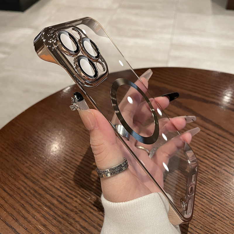 Funda para iPhone 17, con Marco Electrochapado, Lente Magnética MagSafe de Cristal, Textura Apple 14.