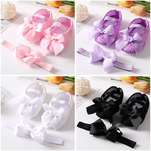 Soft Sole Flower Newborn Baby Girl Christening Shoes Headban