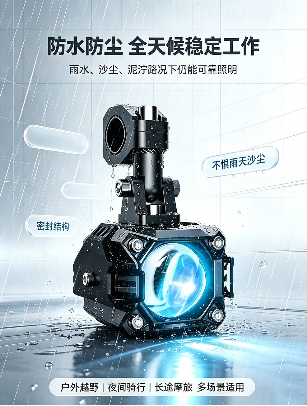Motorcycle LED Spotlight, Electric Vehicle High-Low Beam Lens Headlight, External Super Bright Road Illumination Spotlight
