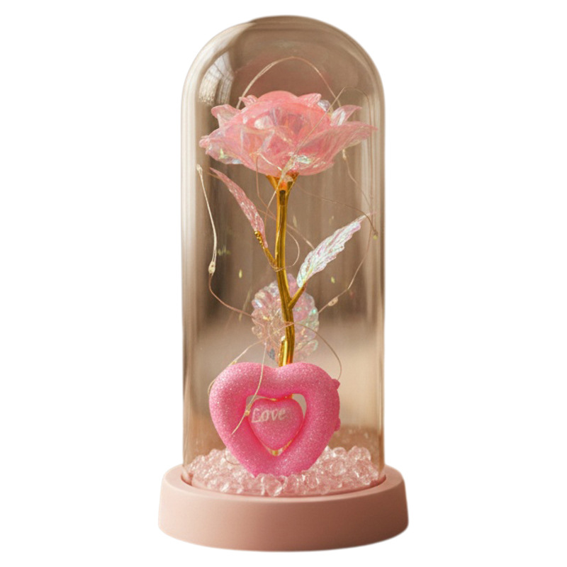 Caja de regalo de rosa de oro transfronteriza cubierta de vidrio acrílico regalo de San Valentín imitación de flores adornos de regalo eterno