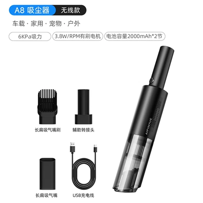 New Car Vacuum Cleaner, Handheld, Wireless, Portable, Small, Super Powerful Suction, High-Power, Suitable for Home Use (Tozsoranlar) - a8-black-6000pa4000mah
