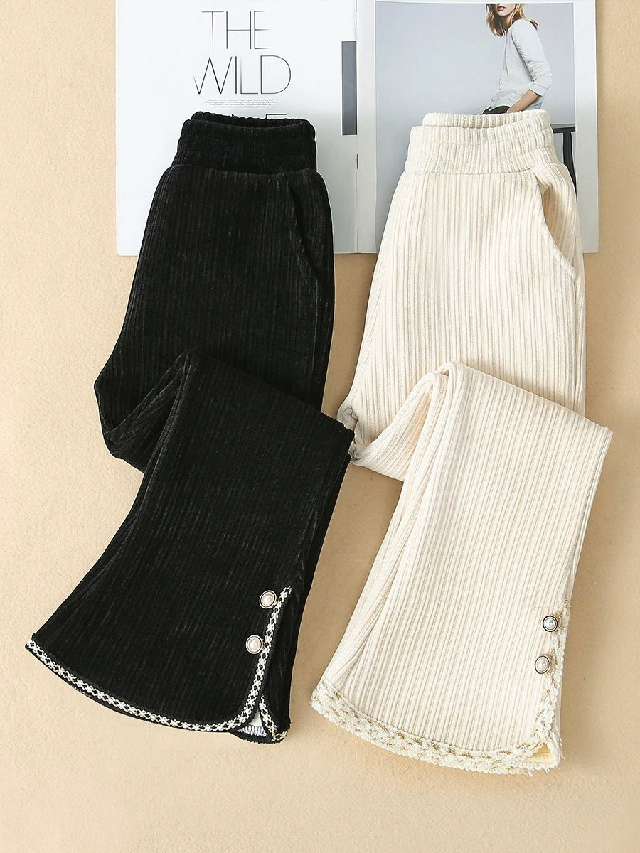 Flared Trousers for Teens, Increased Thickness (Plus Velvet Option), Demi-Season, Sizes 110–160 cm