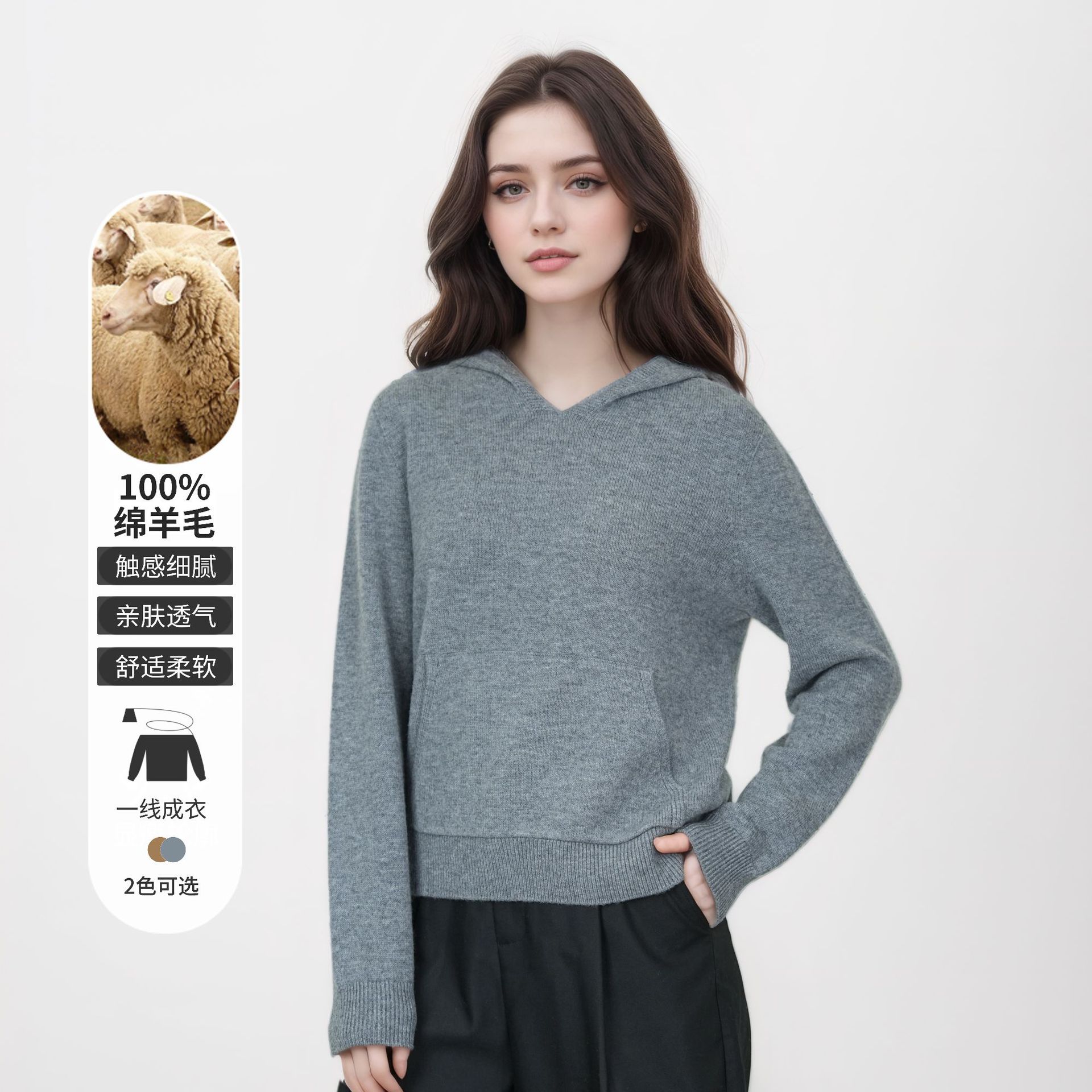 Seamless integrated thick hooded sweater for women loose pullover pocket autumn and winter new Puyuan cardigan women TN5637