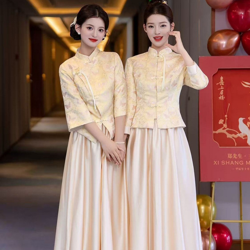 New Chinese-Style Bridesmaid Dresses for Women 2026 New Autumn and Winter Plus-Size High-End Sister Group Wedding Chinese-Style Qipao Dress