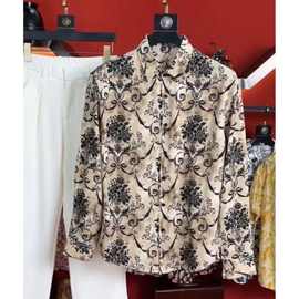 2025新款复古时尚印花休闲秋季男士衬衫长袖衬衣上衣图片色