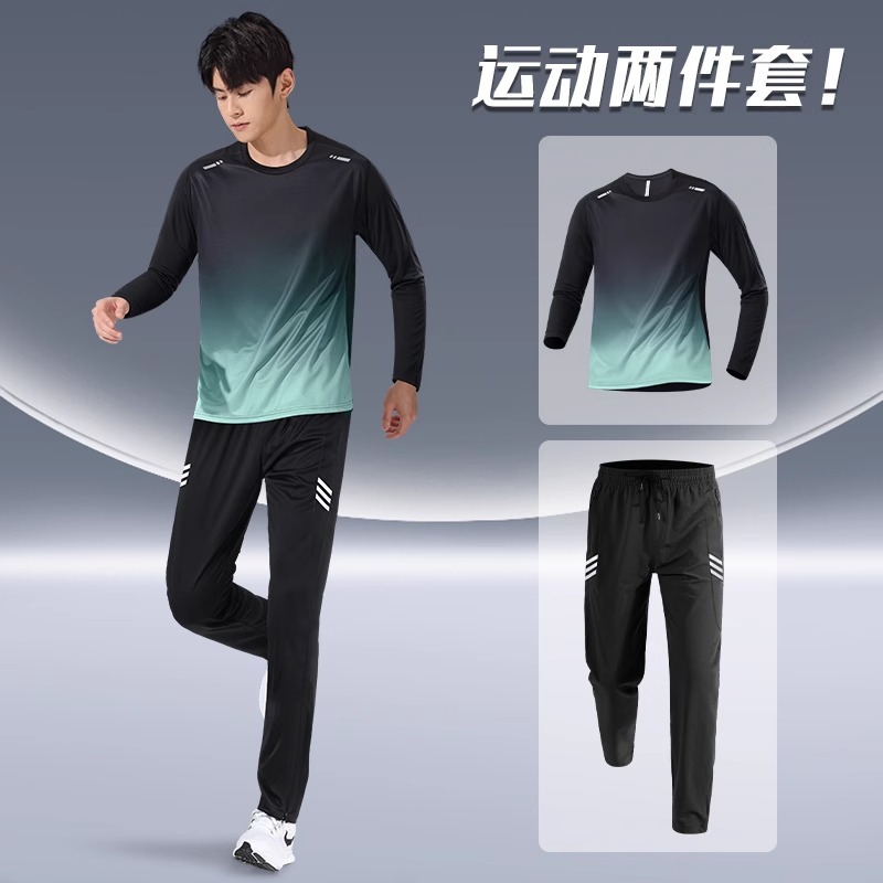 Trajes deportivos para hombres para correr otoño delgado ropa de secado rápido mangas largas pantalones largos casuales 2024 nuevo ciclismo fitness