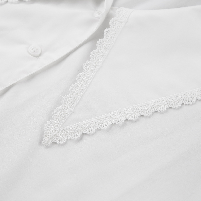 Lantern sleeve stitching lace white shirt NSYSB45309