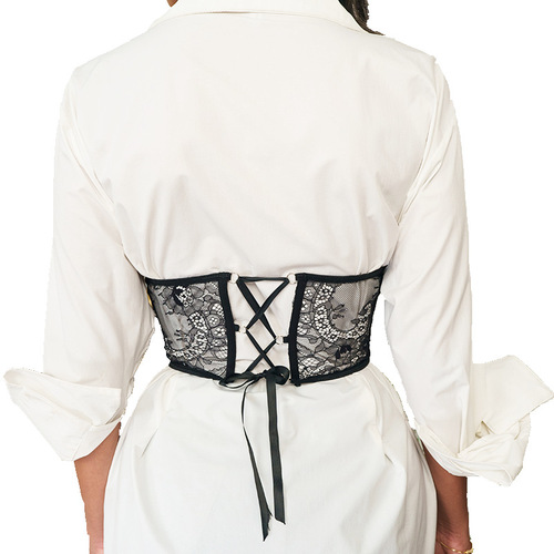 European and American casual lace splicing pearl chain sexy wrapped chest corset slim fit inner fishbone steel ring fashion girdle