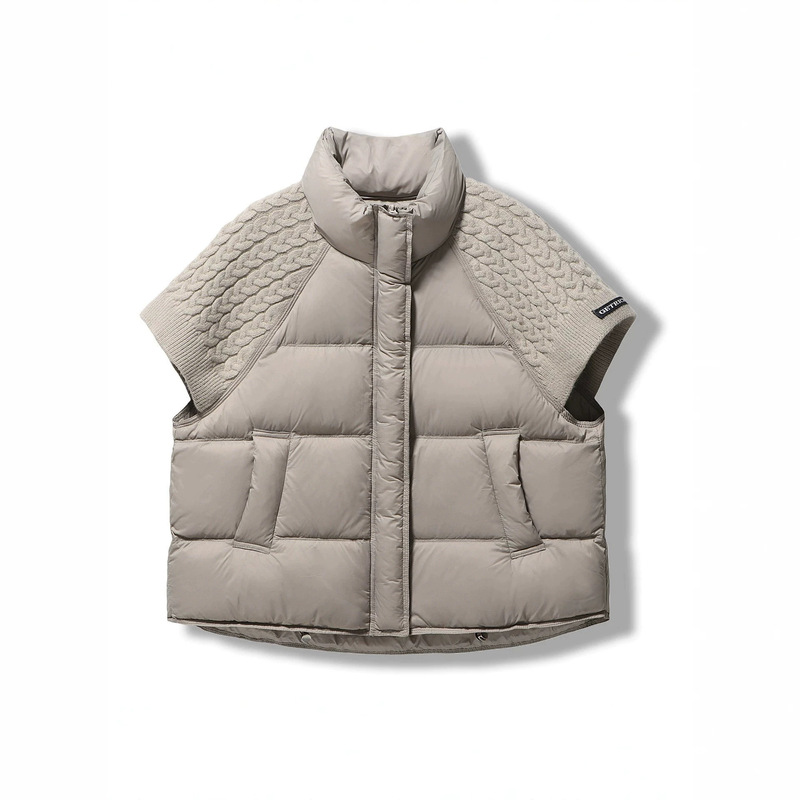 Cross-border stand-up collar patchwork knit down vest women's Korean style 2026 winter new fashion short-sleeve white duck down vest