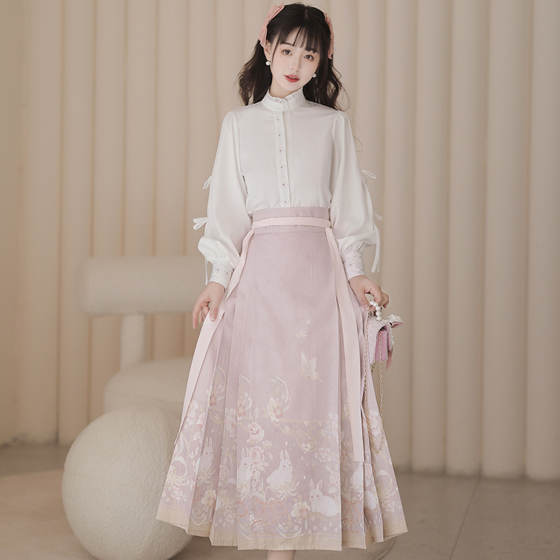 Diseño original de muralla de flores conejo estilo chino mejorado elementos han han ropa de mujer nueva falda china de cara a caballo set 6757
