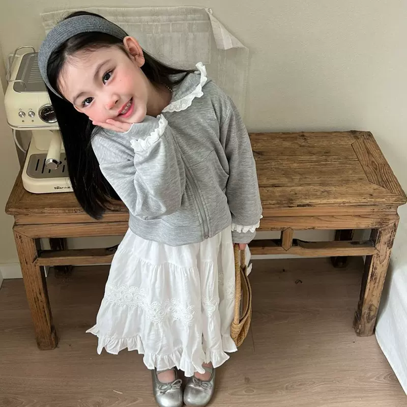 女童套装春秋季2026新款洋气女宝宝连帽卫衣打底衫半身裙三件套潮