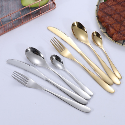 新304月光不锈钢刀叉勺 镀金西餐牛排餐具餐厅酒店用品 定制Logo