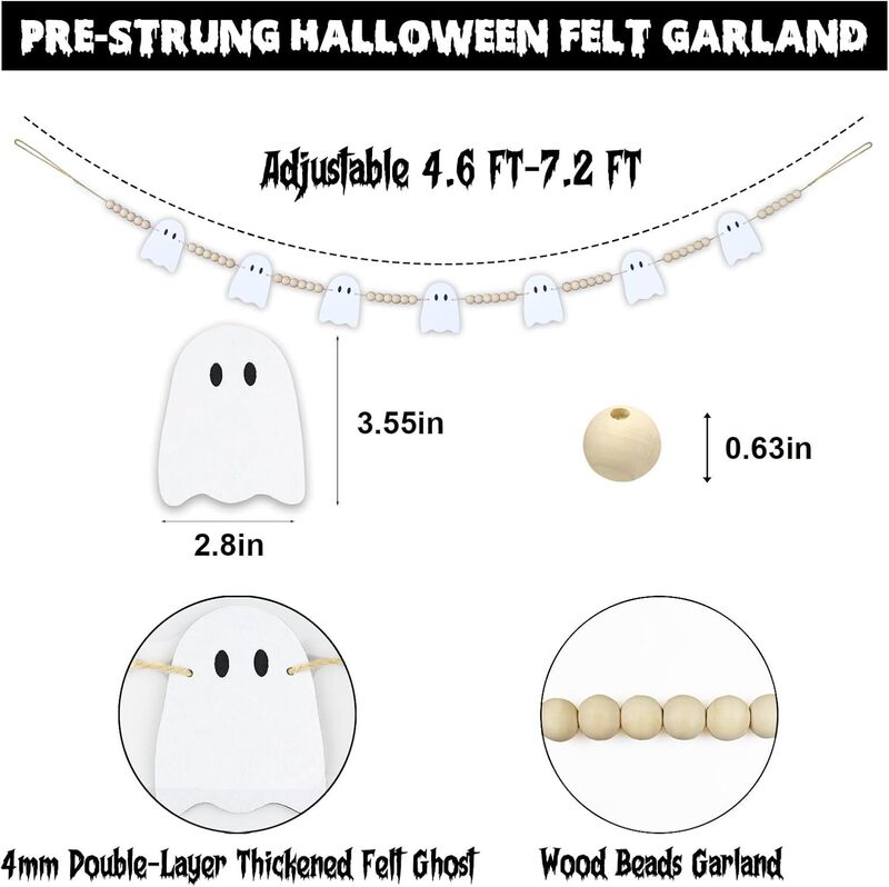 フェルトゴーストウッドビーズフラグハロウィンゴーストフェスティバルフラグホワイトゴースト暖炉パーティー装飾のためのクロスボーダー特別供給|undefined