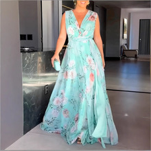 现货  欧美外贸跨境新款女装亚马逊露肩印花连衣裙夏季露背裙子高