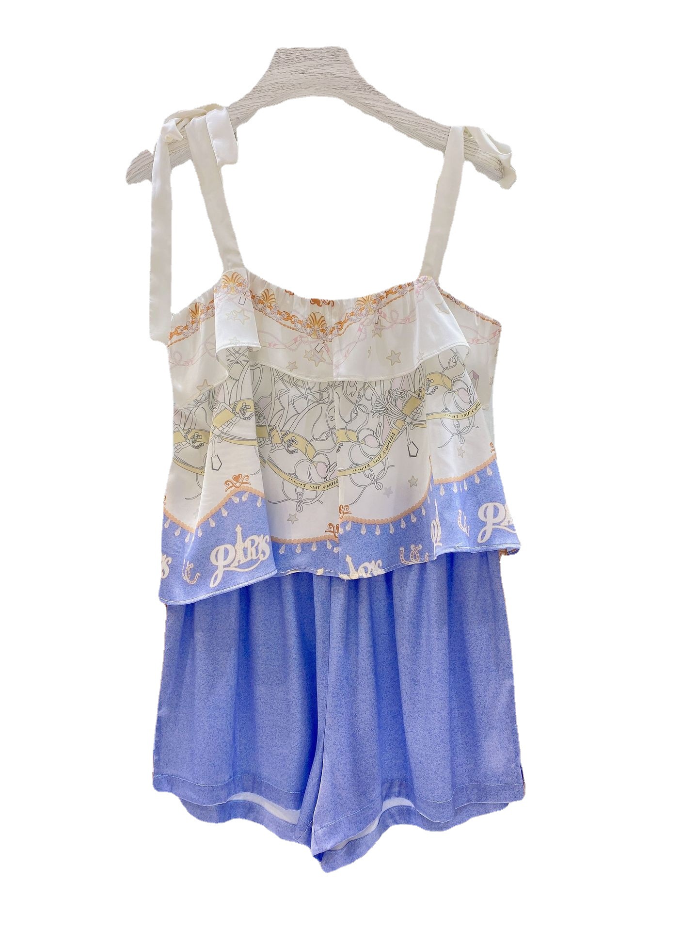 2023 pijamas de las mujeres de verano Delgado dulce suspender shorts de dos piezas conjunto se puede usar fuera de seda artificial sexy homewear traje