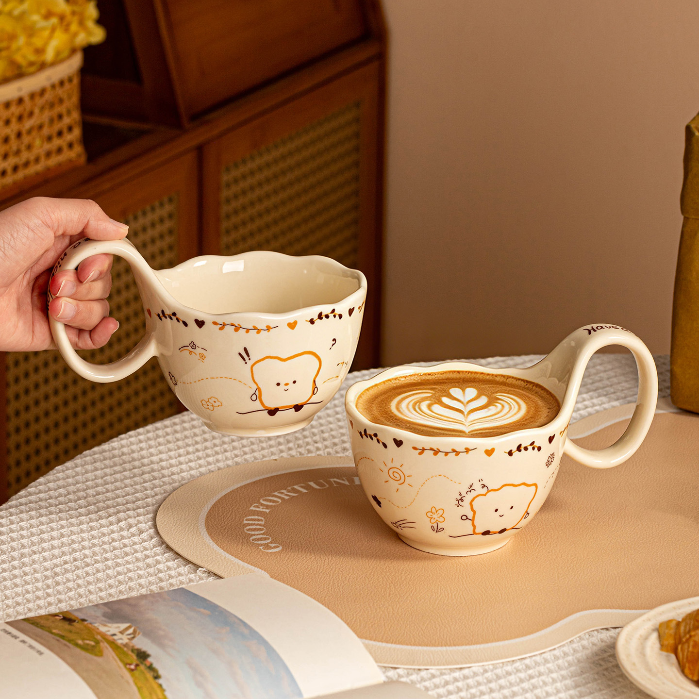 Ins taza de cerámica floral de aire crema regales de cumpleaños para chicas pintadas a mano en casa taza creativa de alto valor