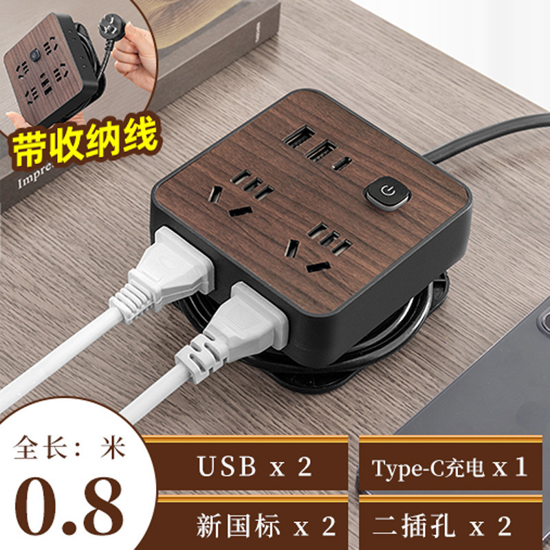Fabricante de madera enchufe panel de escritorio multifuncional hogar enchufe de carga USB con cable enchufe de seguridad USB